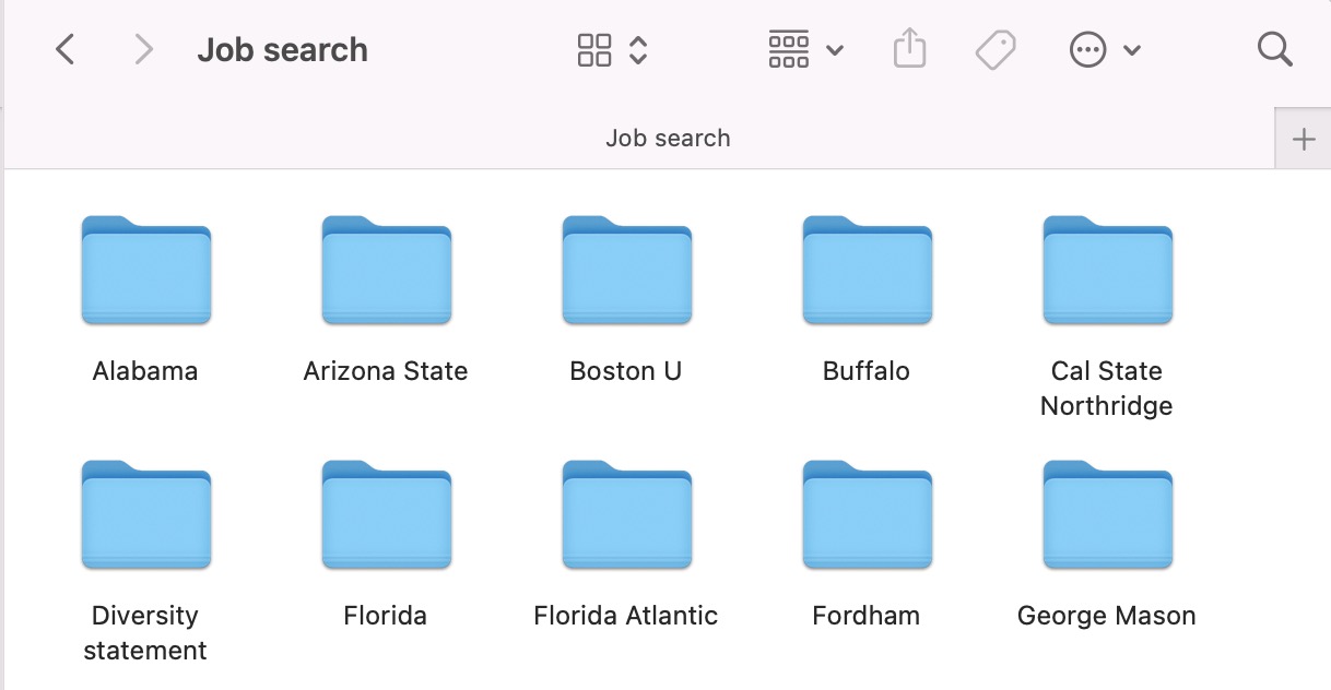 Screenshot of my job search folder on macOS
