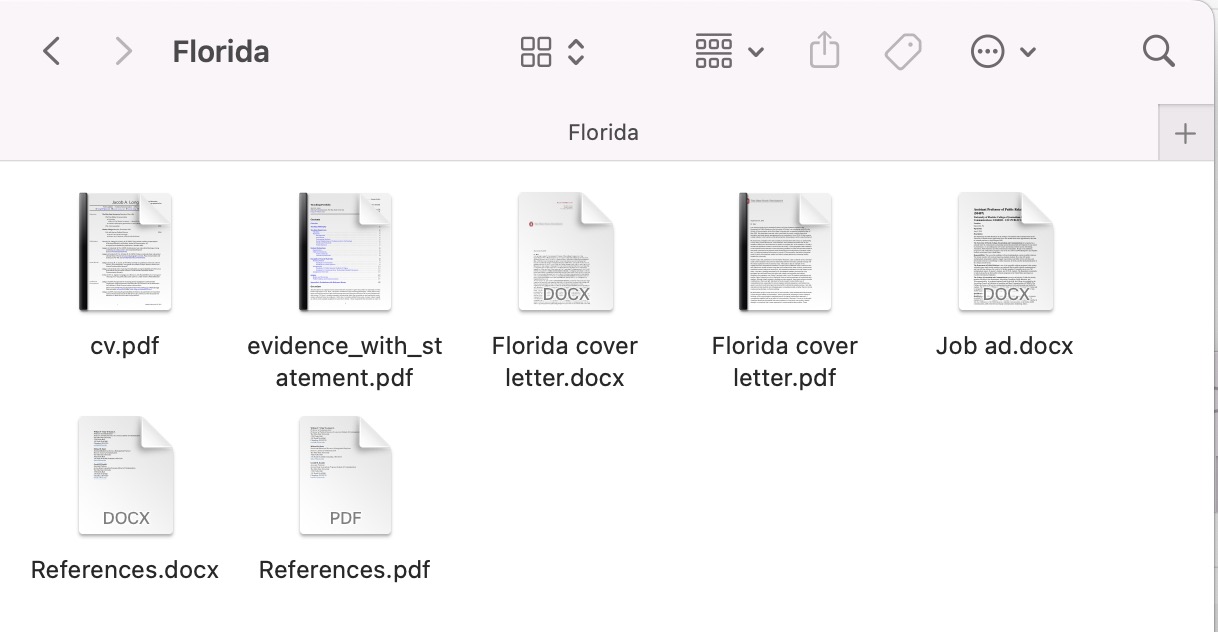 Screenshot of a specific ad&rsquo;s job search folder on macOS